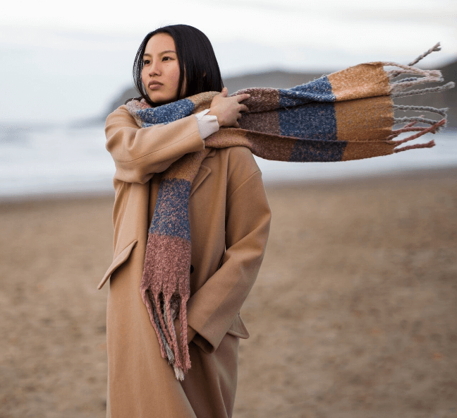 Beige and Blue Blanket Scarf
